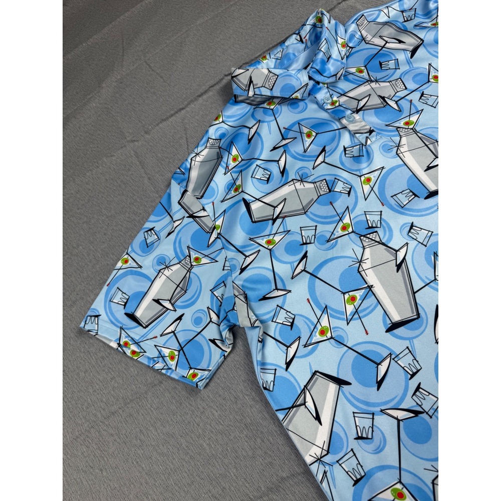 Loudmouth Golf Martini Cocktail Shaker Polo Shirt Blue Mens XL Short Sleeve - Picture 12 of 16